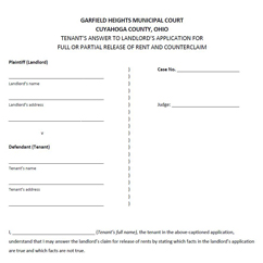Tenants Answer for Release of Rent